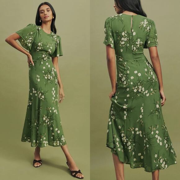 Reformation Roxana Floral Print Maxi Dress in Lomita Green - Picture 1 of 13
